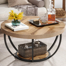 Tribesigns Round Coffee Table, Industrial 2-Tier Circle Coffee Table With Storag
