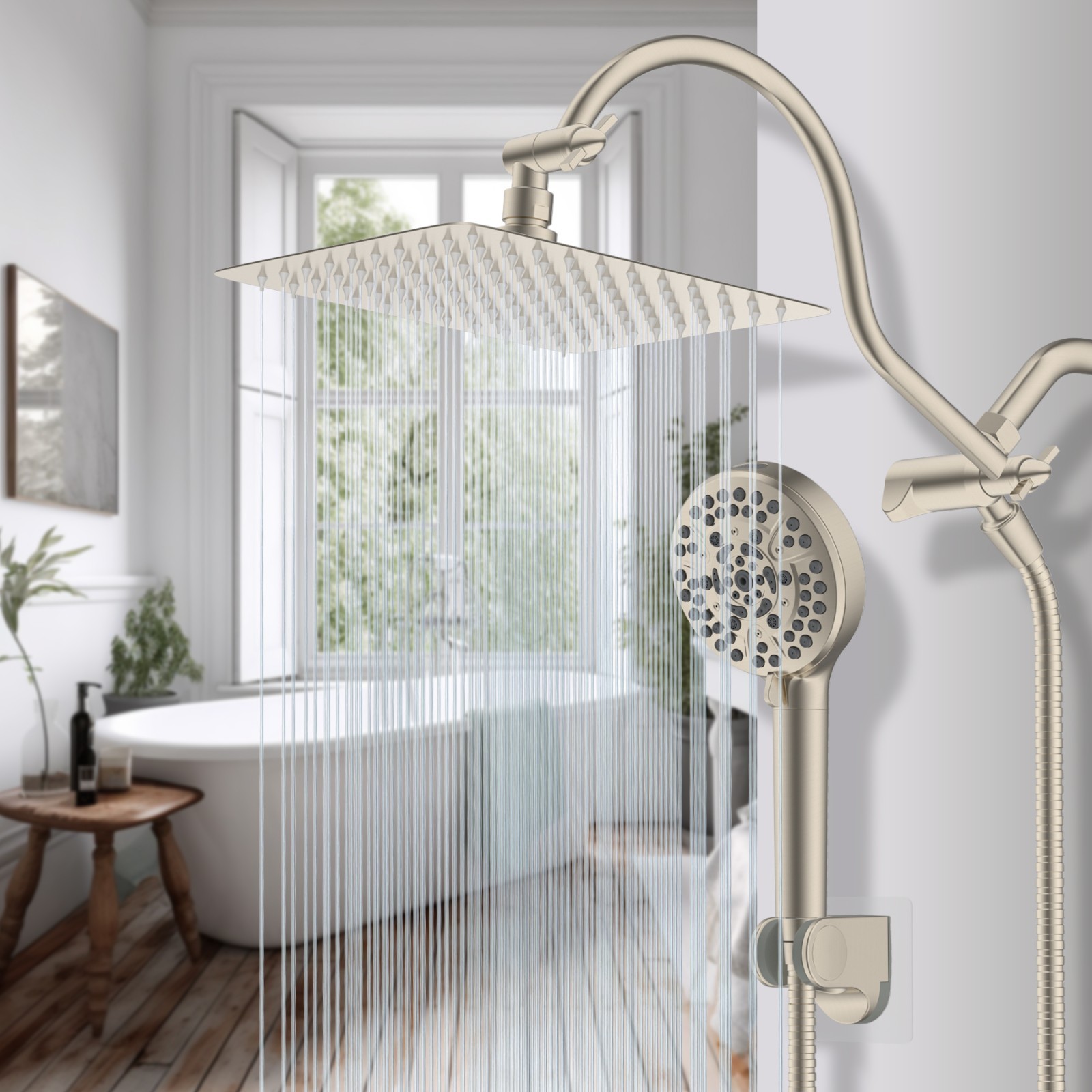 Hibbent Shower Head 10'' High Pressure Rainfall Shower Head with Handheld Spray