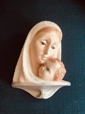 Vintage plaster hanging plaque Mary baby Jesus Madonna Child Chalkware