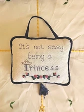 Vintage Floral Needlepoint Pillow Door Hanger Handmade Princess Coquette Decor