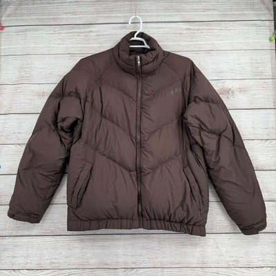 Vintage Stussy Down Puffer Jacket Womens XL Brown Full Zip Streetwear