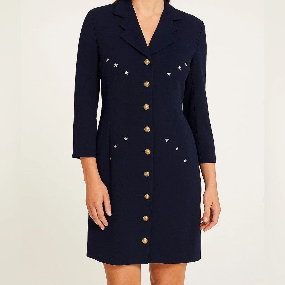 Vintage 90s Escada Galaxy Blazer Dress| Embroidered Silver Stars  Size 12