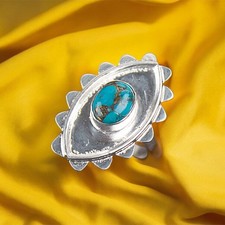 Natural Blue Copper Turquoise 925 Sterling Silver Jewelry Women Ring All Size DQ