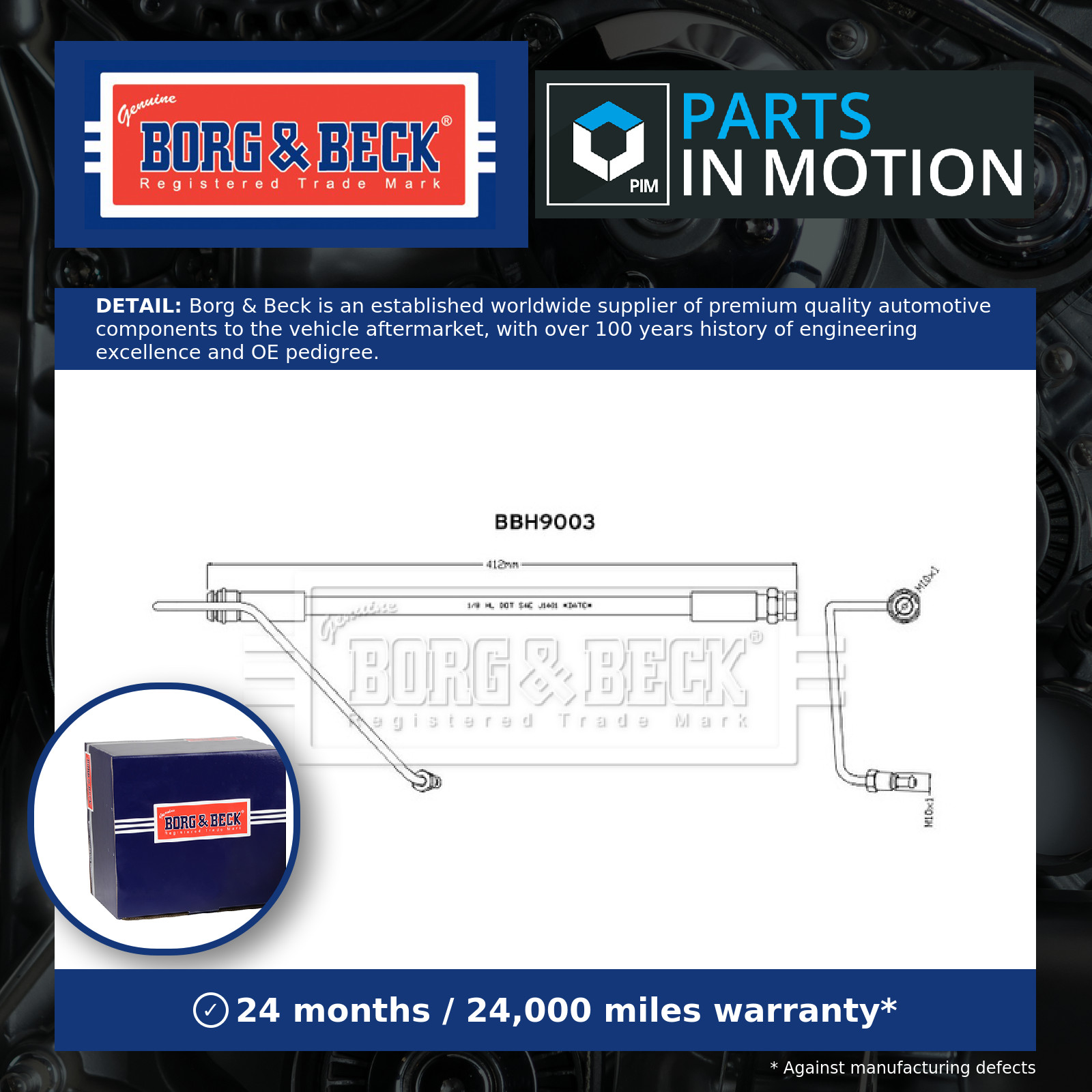 Brake Hose Front Left BBH9003 Borg & Beck Hydraulic 4KE611707B Quality New