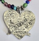 Vintage Artist Signed Manae USA Glass Bead Pewter Heart Necklace — photo 3