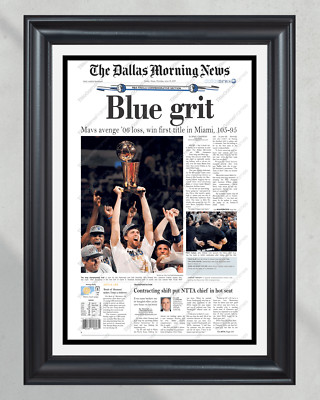 2011 Dallas Mavericks NBA Basketball Championship 'Blue grit' Framed Newspaper