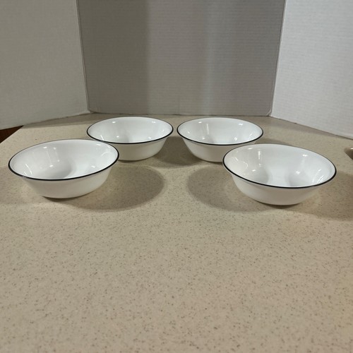 CORELLE VITRELLE 6 1/4" WEISS MIT SCHWARZEM RAND MÜSLISCHALEN 4er SET