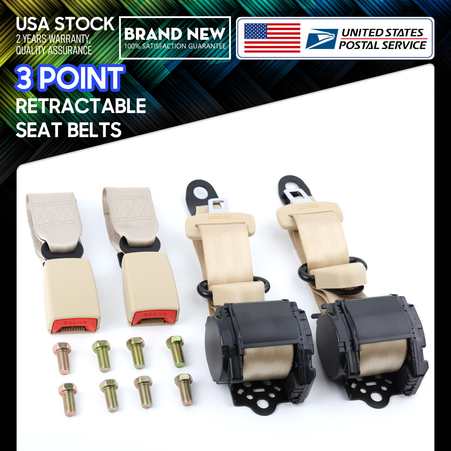 Retractable Adjustable 3 Point Safety Seat Belt Straps Kit Universal Car Vehicle