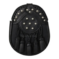 Scottish Handmade Black Real Leather Scottish Traditional Kilt Sporran