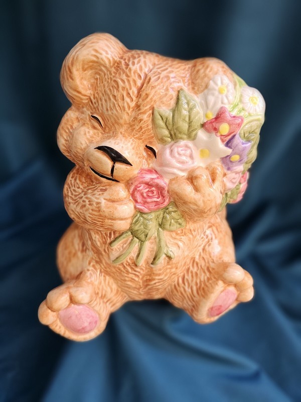 1992 Teddy Bear Toilet Brush Holder Ceramic V-Link Int'l Bathroom Bothroom Pets 
