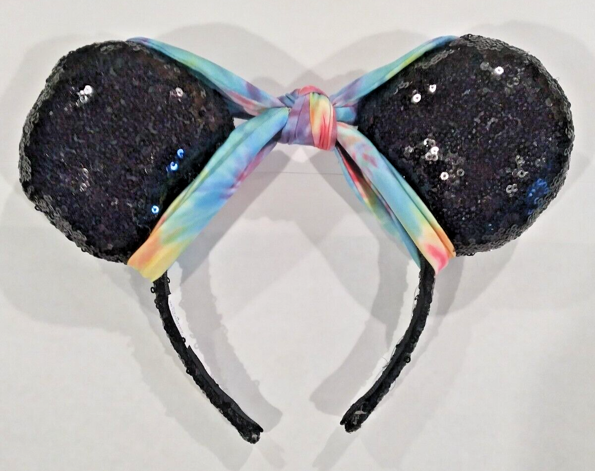 Disney Minnie Mouse Black Sequin Ears Headband Tie Dye Bow  display picture 2