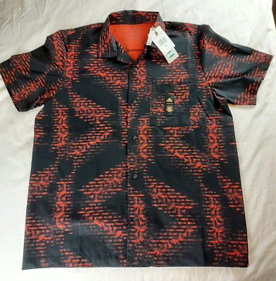 Adidas Mens Germany Icon Black Red Button Up Short Sleeve Shirt NWT Size Medium
