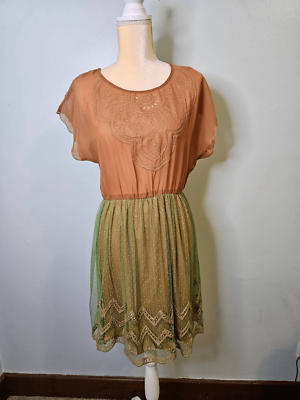 Flying Tomato tan/green dress. New. Size M. | eBay