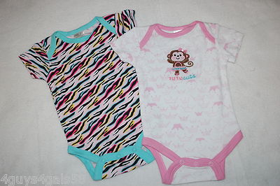 Baby Girls 2 LOT BODYSUIT T-SHIRT Zebra Print TUTU CUTE Ballerina Monkey 6-9 MO