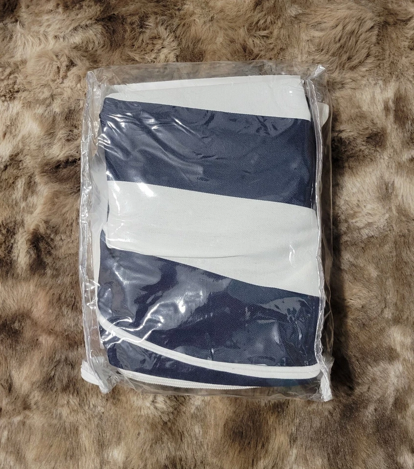 Navy Stripe Inflatable Footstool Ottoman Round 21x9 Inch Portable Foot Rest - Image 2 of 4