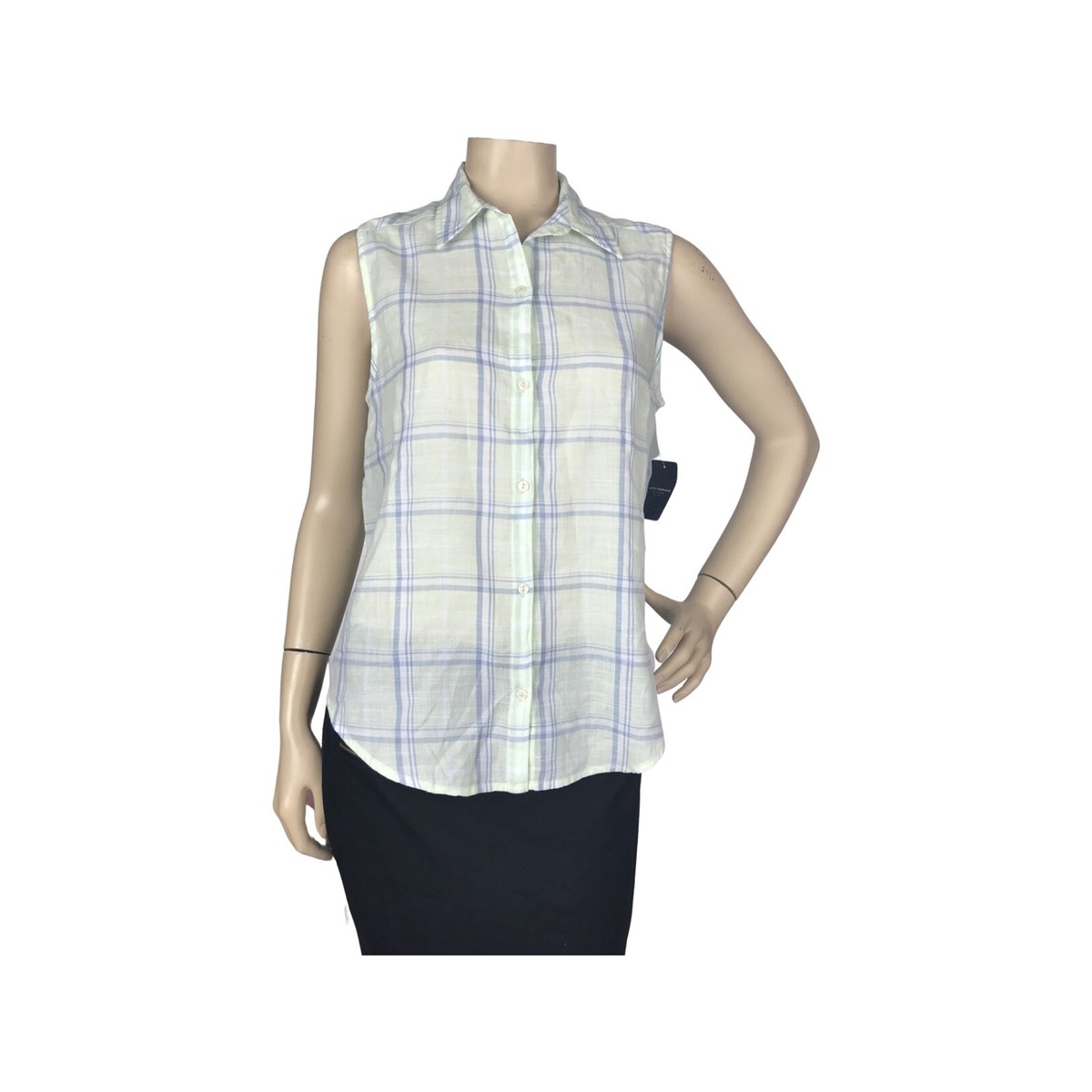 Lucky Brand Women Top Size Medium Sleeveless Plaid Button Up Green