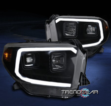 FOR 2014-2017 TOYOTA TUNDRA LED TUBE PROJECTOR HEADLIGHTS LAMP BLACK/SMOKE LH+RH