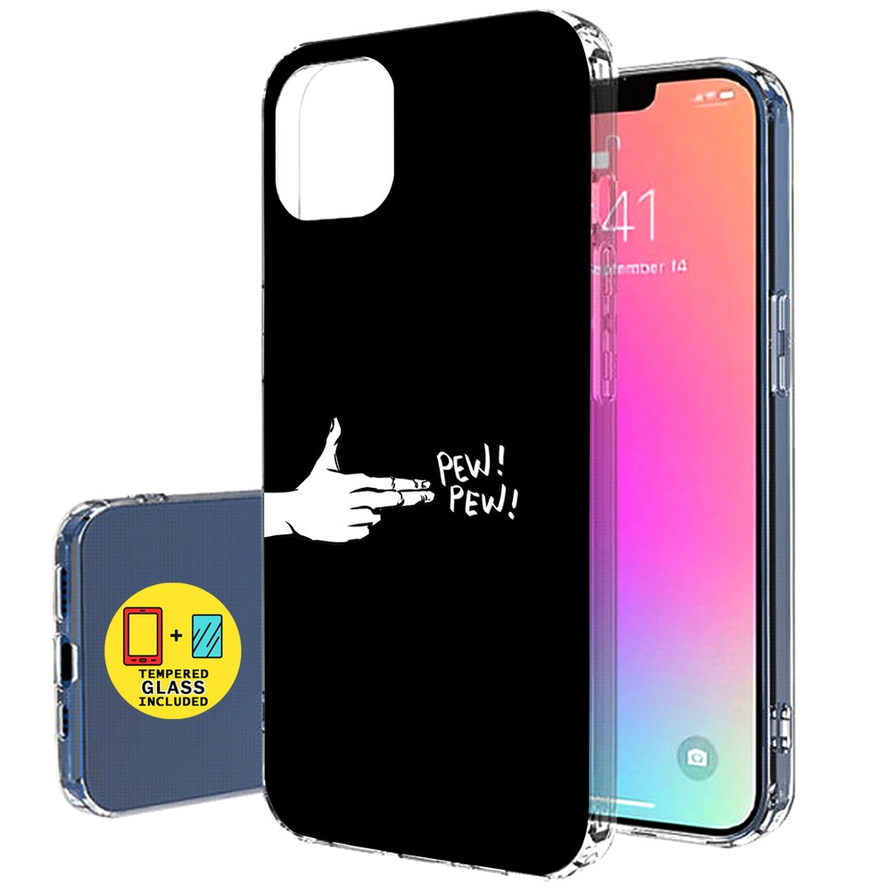 Slim Case for Apple iPhone 14 Max, Pew Pew Hand Print, Glass Screen, US
