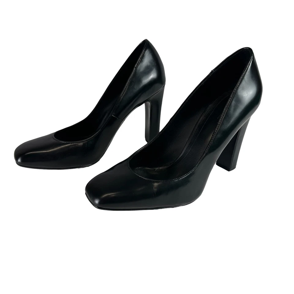 Massimo Dutti - Zapatos de salón Massimo Dutti de cuero negro con punta cuadrada - Talla 39 Foto 2 de 4