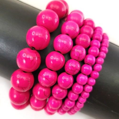 Web Magnesite Turquoise Stretch Bracelet 7.5" Bead 4mm 6mm 8mm 10mm 12mm Pink - Picture 49 of 113