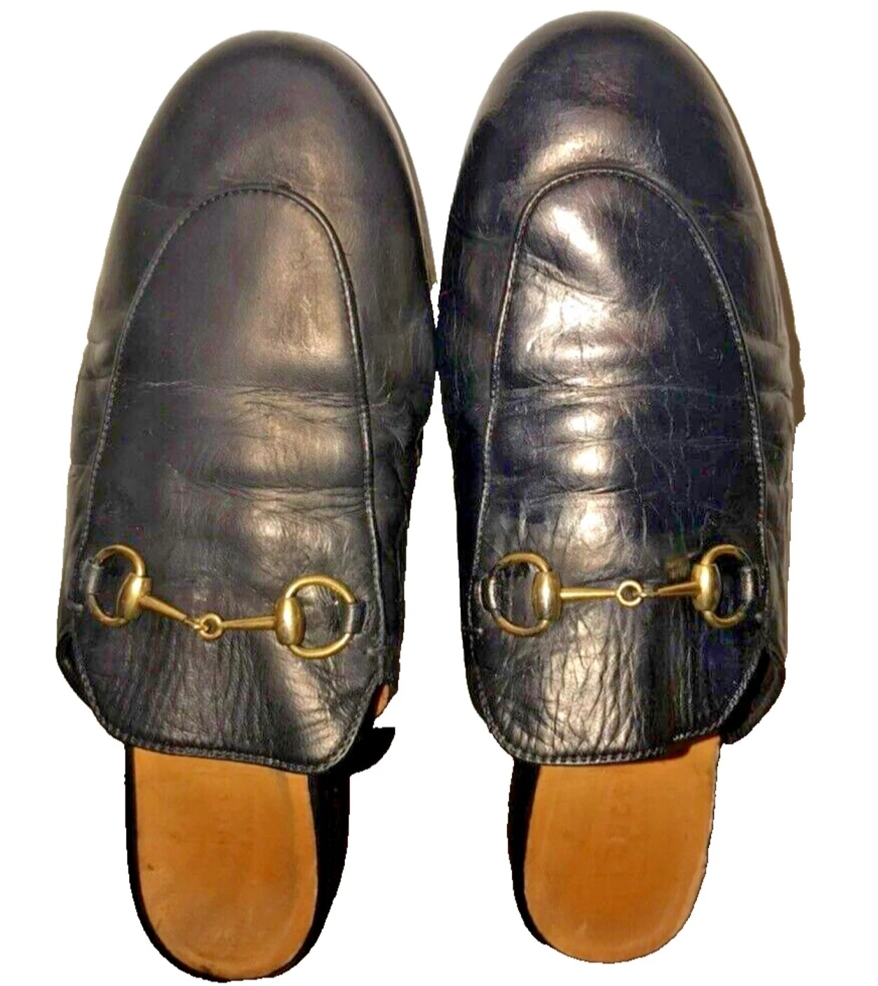 Pantoufles femme Gucci Supreme en cuir noir doré mors de cheval taille 39