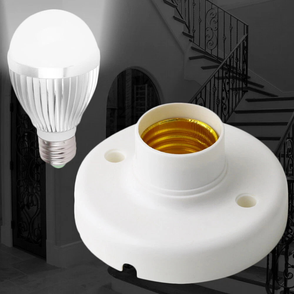 Plastic White Lamp Accessory Bulb Holder Screw Light E27 Lamp Base Round Socket