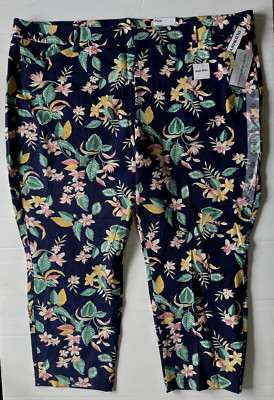 Old Navy Pixie Pants Womens 26 Plus Navy Blue Floral Secret Slim Pockets Ankle
