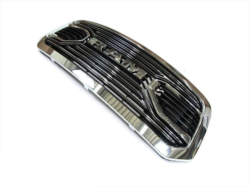 15-18 DODGE RAM LARAMIE PARRILLA DELANTERA CROMADA CON PLACA DE IDENTIFICACIÓN RAM NUEVO MOPAR GENUINO Foto 3 de 4