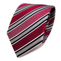 Tigertie Seidenkrawatte Rot Blau Grau Weiss Gestreift - Krawatte Seide Tie