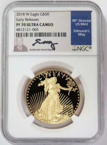 2018 W GOLD PROOF MOY SIGNED AMERICAN EAGLE $50 COIN 1 OZ NGC PF 70 UC