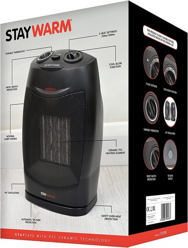 Ventilador Calentador Eléctrico con Termostato Portátil Oscilante 1.5kw - 2 Ajustes de Calor - Imagen 9 de 12