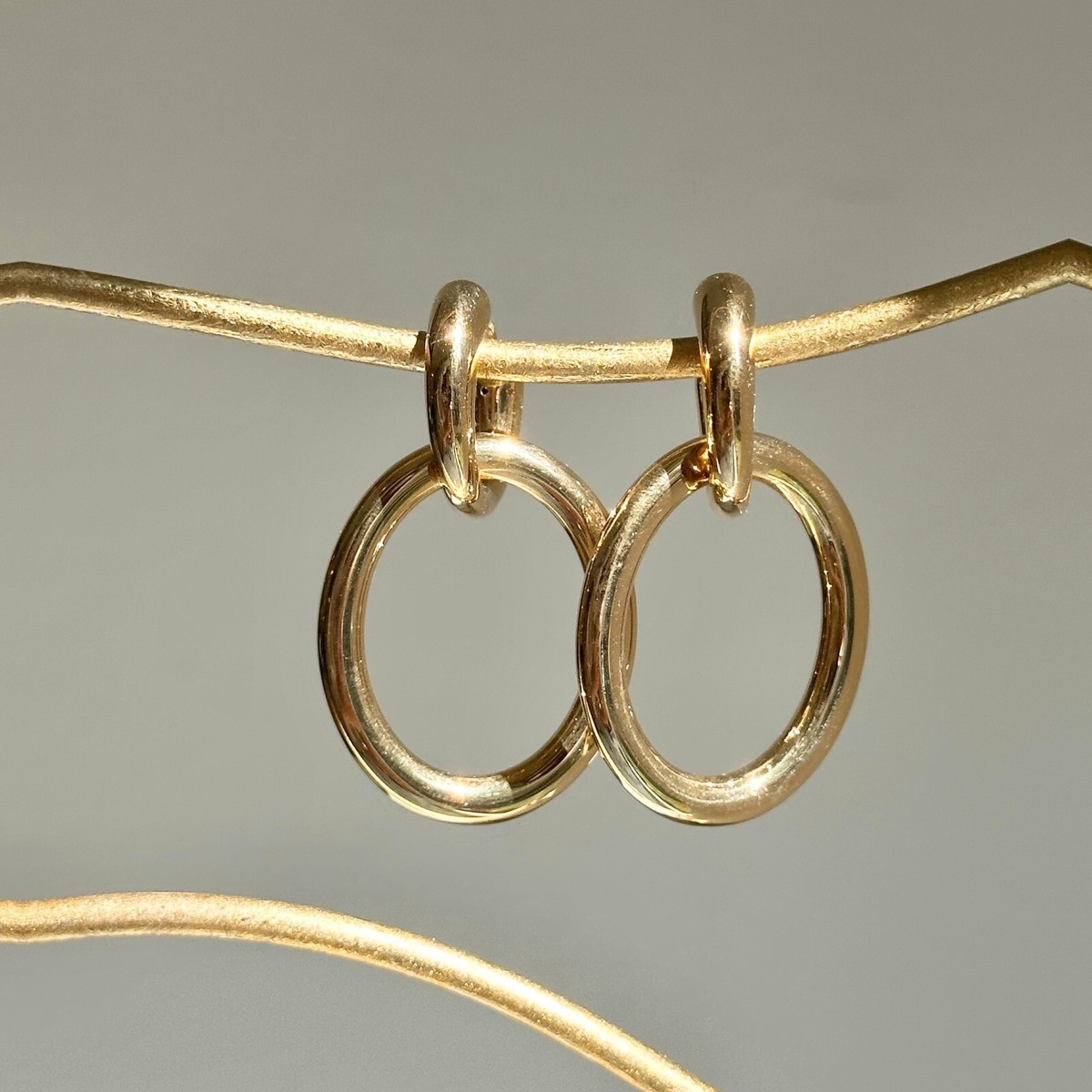 14K Yellow Gold Tube Round Hoops with Large Oval Charms Earrings