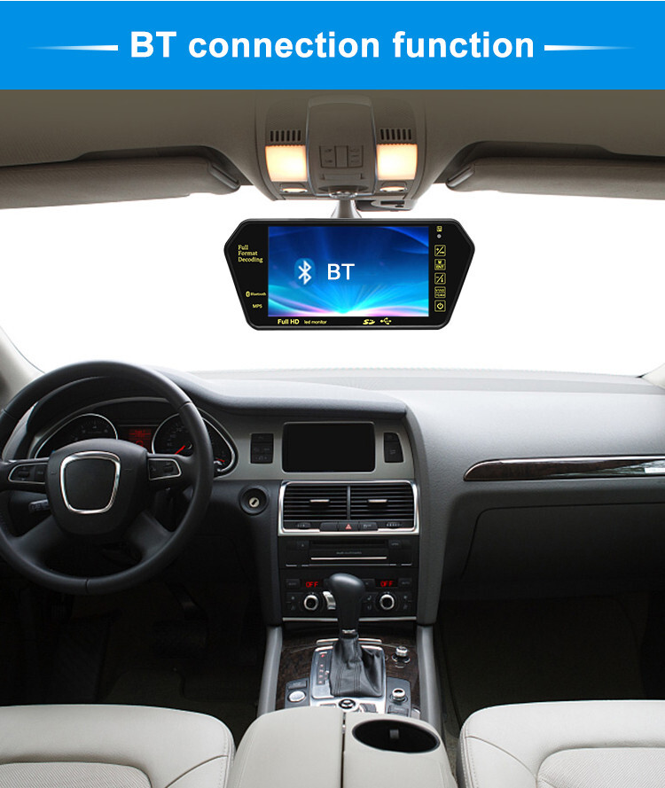 Specchietto Retrovisore con Monitor 7 Pollici Bluetooth USB MicroSD MP5