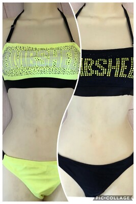 River Island gelb oder schwarz Bandeau Bomben Bikini Größe 8, 16