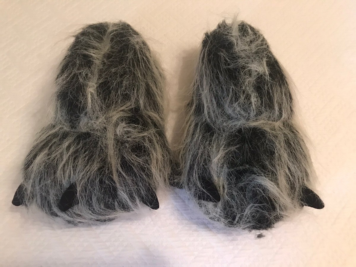 Grey Black Furry Bear Slippers Ladies L (7-8) NEW
