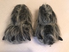 Grey  Black Furry Bear Slippers Ladies L 7-8 NEW