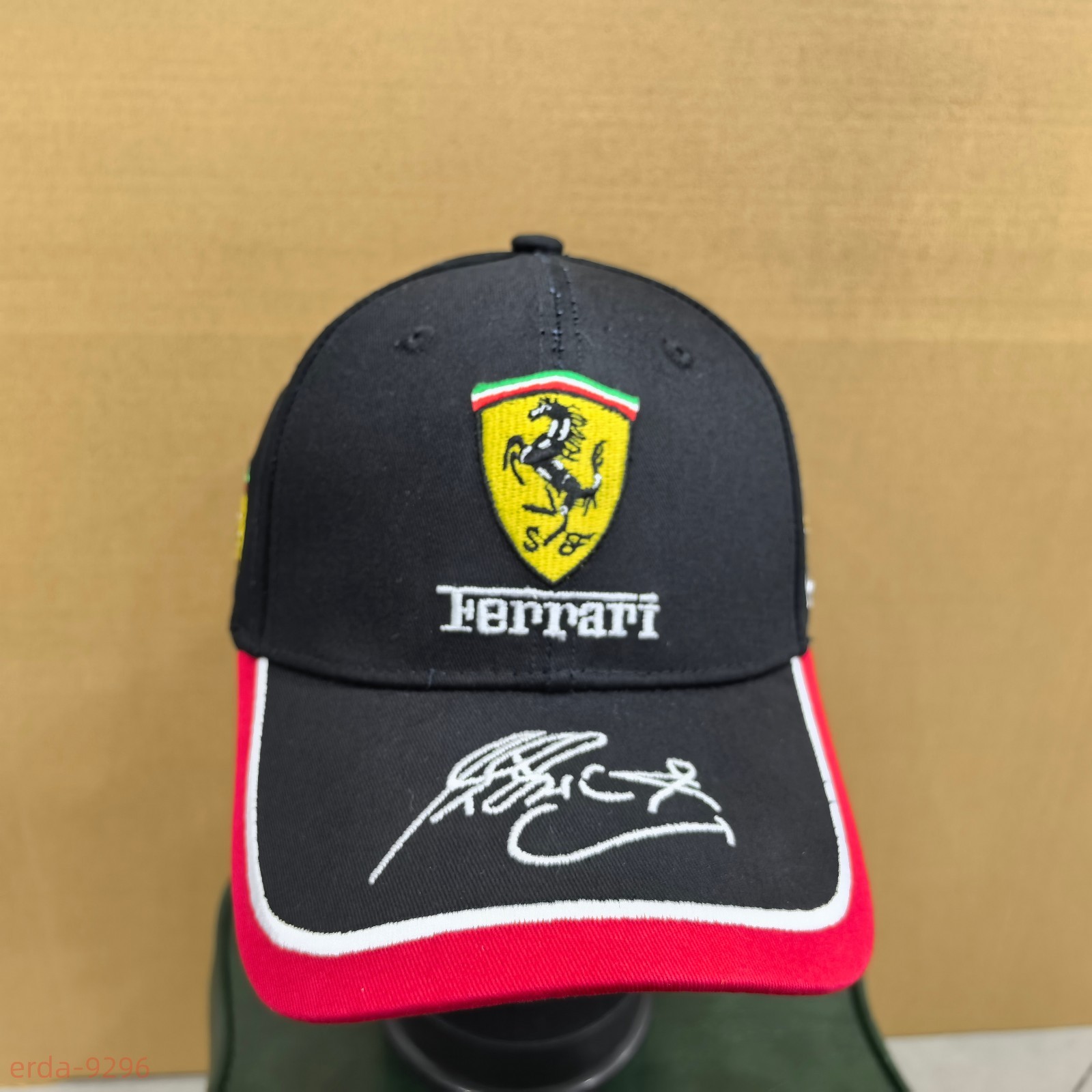 Ferrari racing Black baseball cap, embroidered logo unisex adjustable