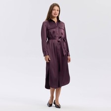 Women's Long Sleeve Belted Satin Midi Shirtdress - A New Day Wine