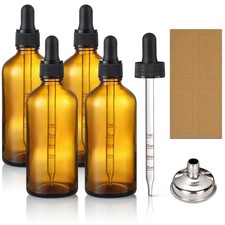 4 Pack, 100ml Dropper Bottles with 2pcs Glass Pipettes 1ml - Essential Amber