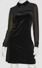 Tommy Hilfiger Womens Black Mixed-Media Long-Sleeve Dress Petite Size 6P