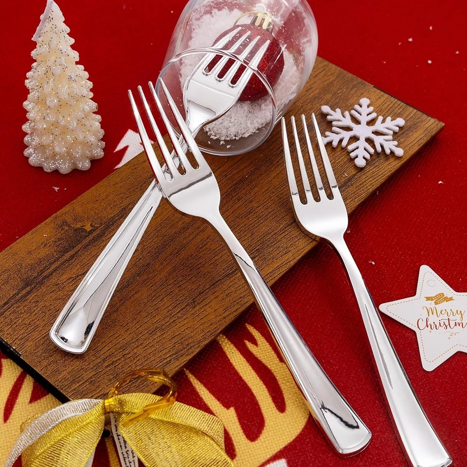 Paquete de 200 Tenedores Plateados de Plástico - Tenedores Resistentes de 18,8 c Foto 4 de 4