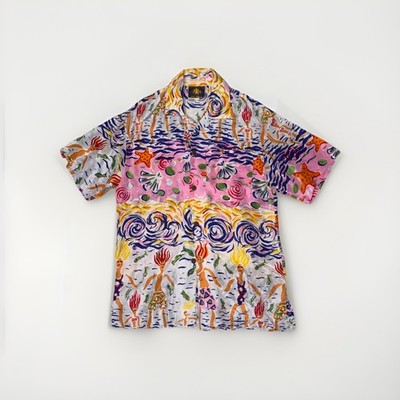 Rare vintage Hawaiian P.K. Mui vibrant 100% silk short-sleeve shirt Size 1
