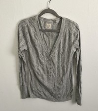 Gray V-Neck Button Front Henley Sweater Size Large