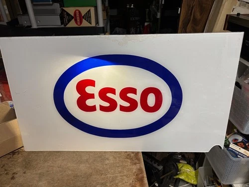 ESSO GAS STATION SIGN ORIGINAL Plexiglass 1960's  VINTAGE 27 1/2" x 15 5/8"