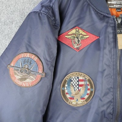 Top Gun Jacket Mens Large Blue MA-1 Bomber Flight Patches Military