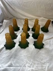 Set Of 10 Amber Green Lily Lamp Shades Vintage