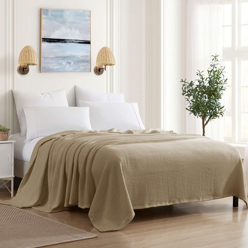 Sweet Home Collection 100% Fine Cotton Luxurious Basket Weave Blanket, Taupe ...