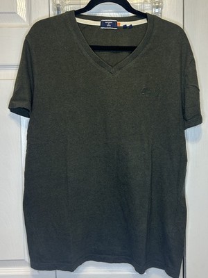 Superdry Men's Olive  Embroidered Logo V-neck T-Shirt Size XL