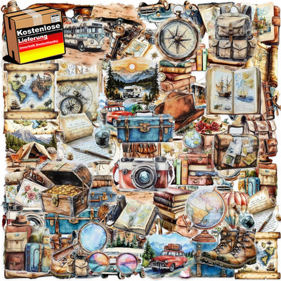 Vintage Reiseaufkleber Set Wasserfest 100 Stück für Scrapbooking, Tagebuch, Koff