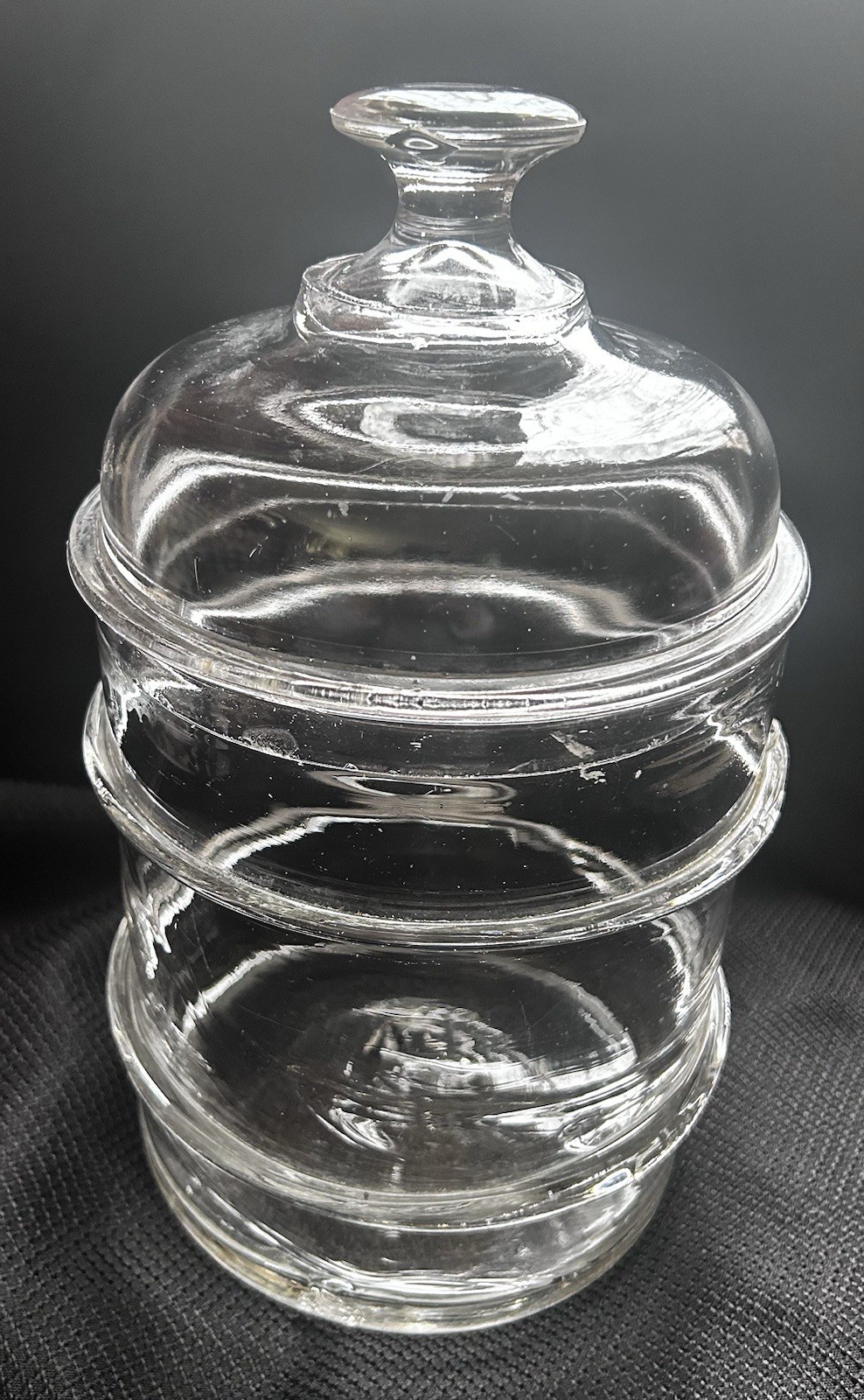 19TH C ANTIQUE  AMERICAN GLASS APOTHECARY JAR W/ APPLIED RINGS